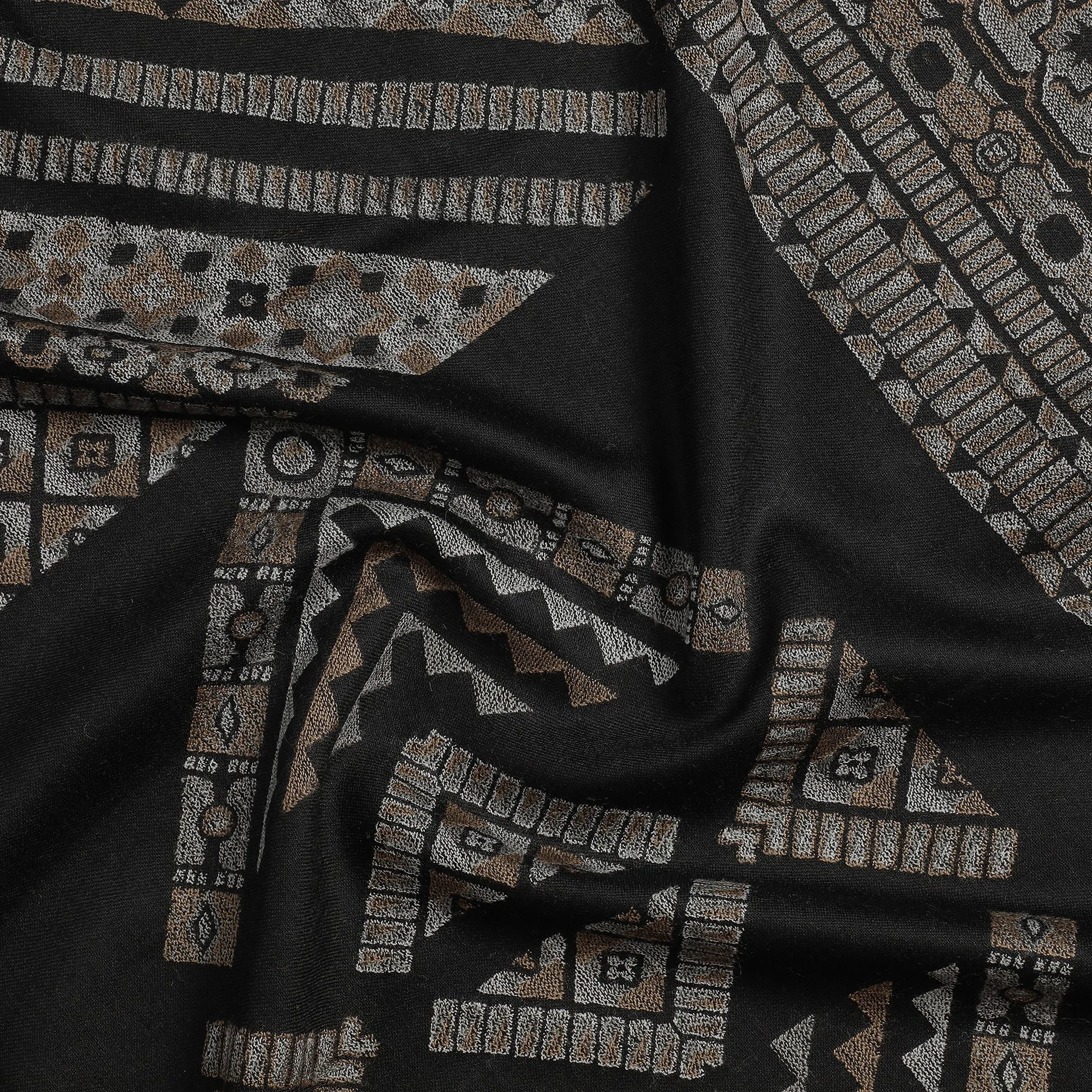 Black Abstract Wool Woven Design Shawl