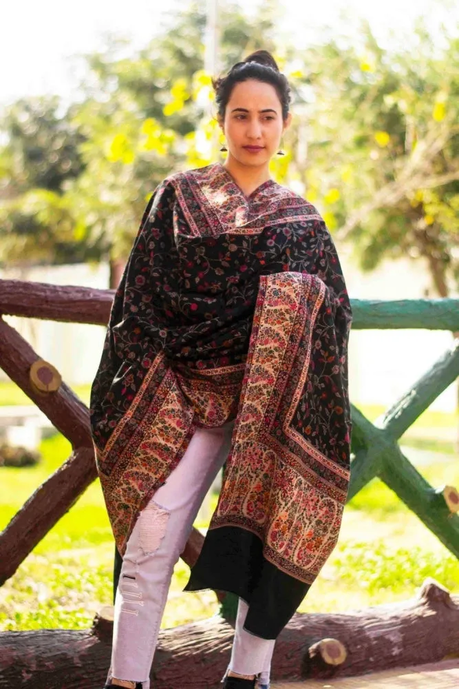 Black Colour Beautiful Kani Border And AllOver  Multi color Jaal Creates Innovative Designs