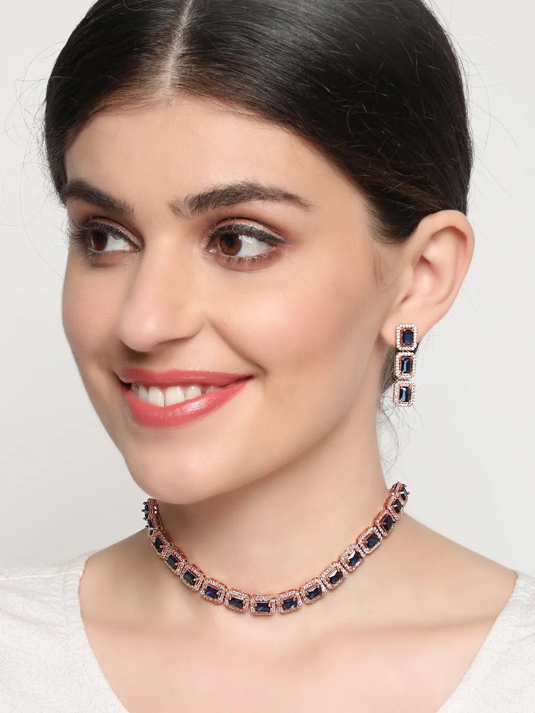 Blue American Diamond Gold-Plated Jewellery Set