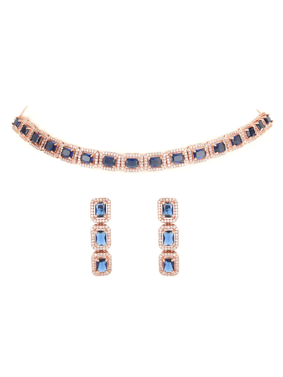 Blue American Diamond Gold-Plated Jewellery Set