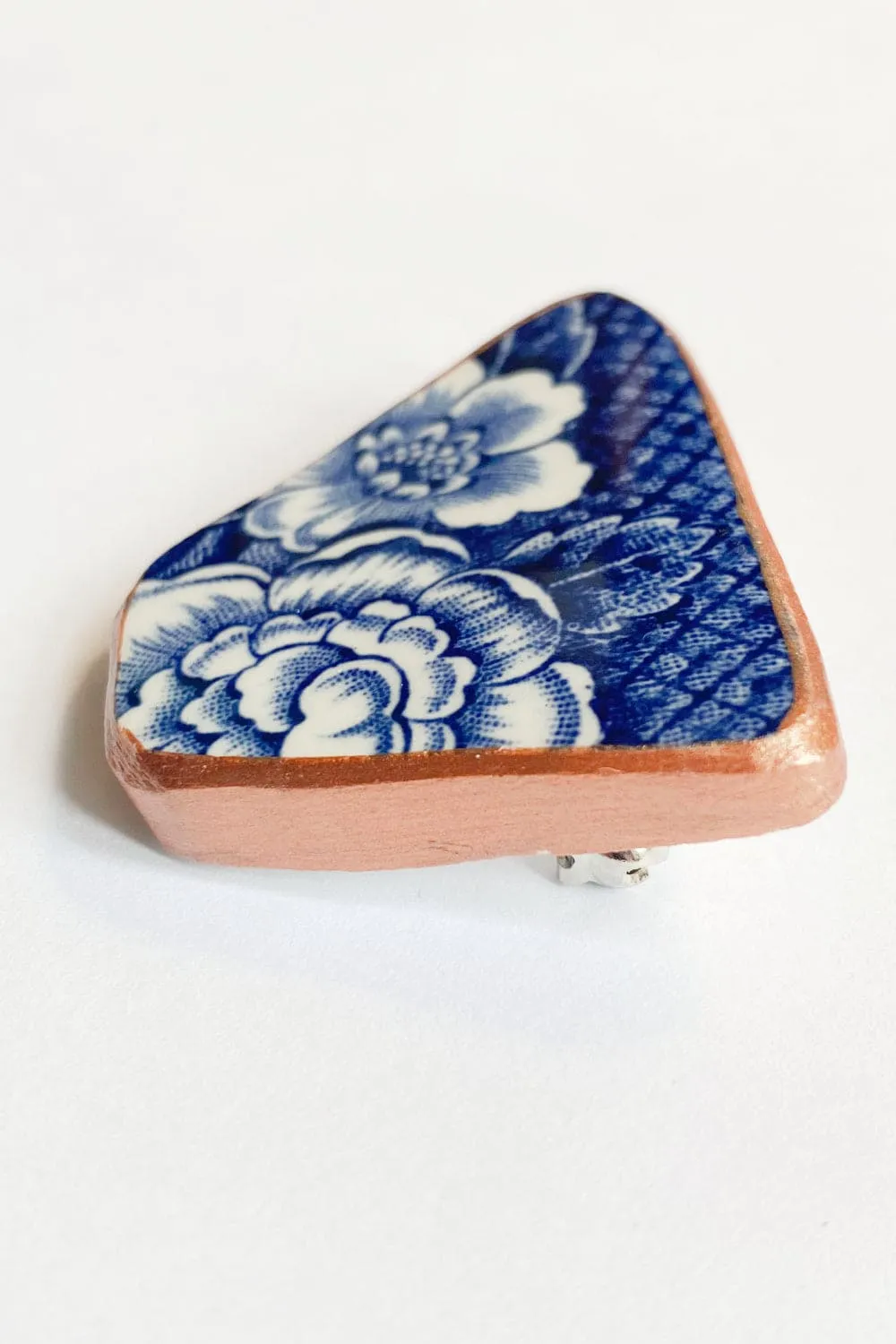 Blue Floral Recycled China Brooch