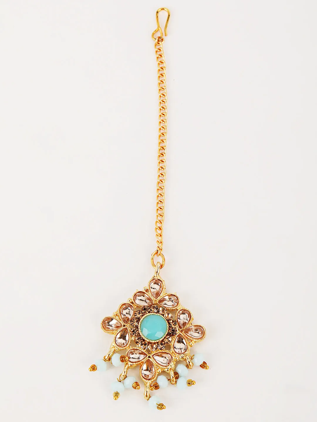 Blue Kundan Gold Plated Choker Set With Maangtika