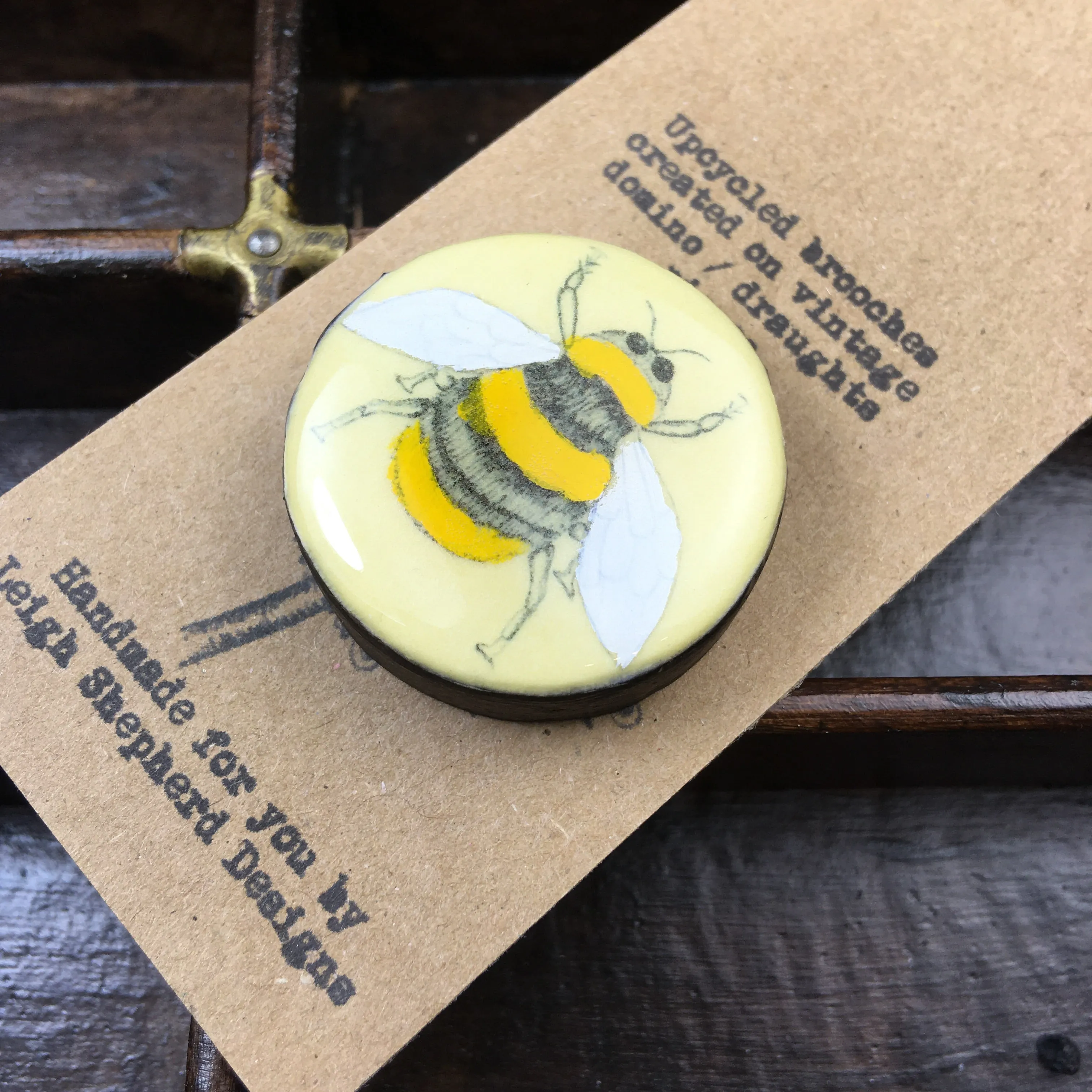 Cottage Garden Draughts Piece Brooch - Bee