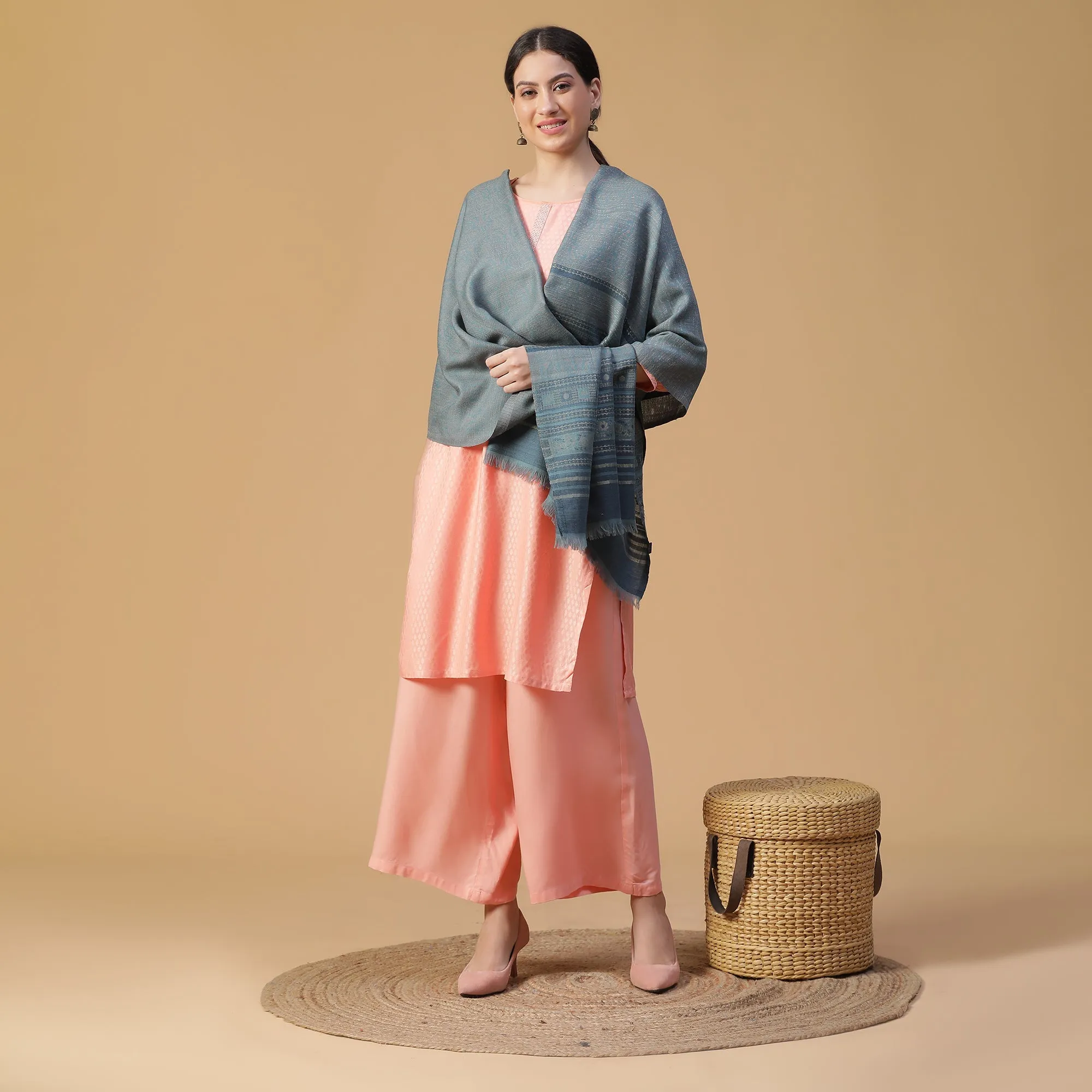 Daneen Gleaming Woolen Metal Statement Woven Design Shawl