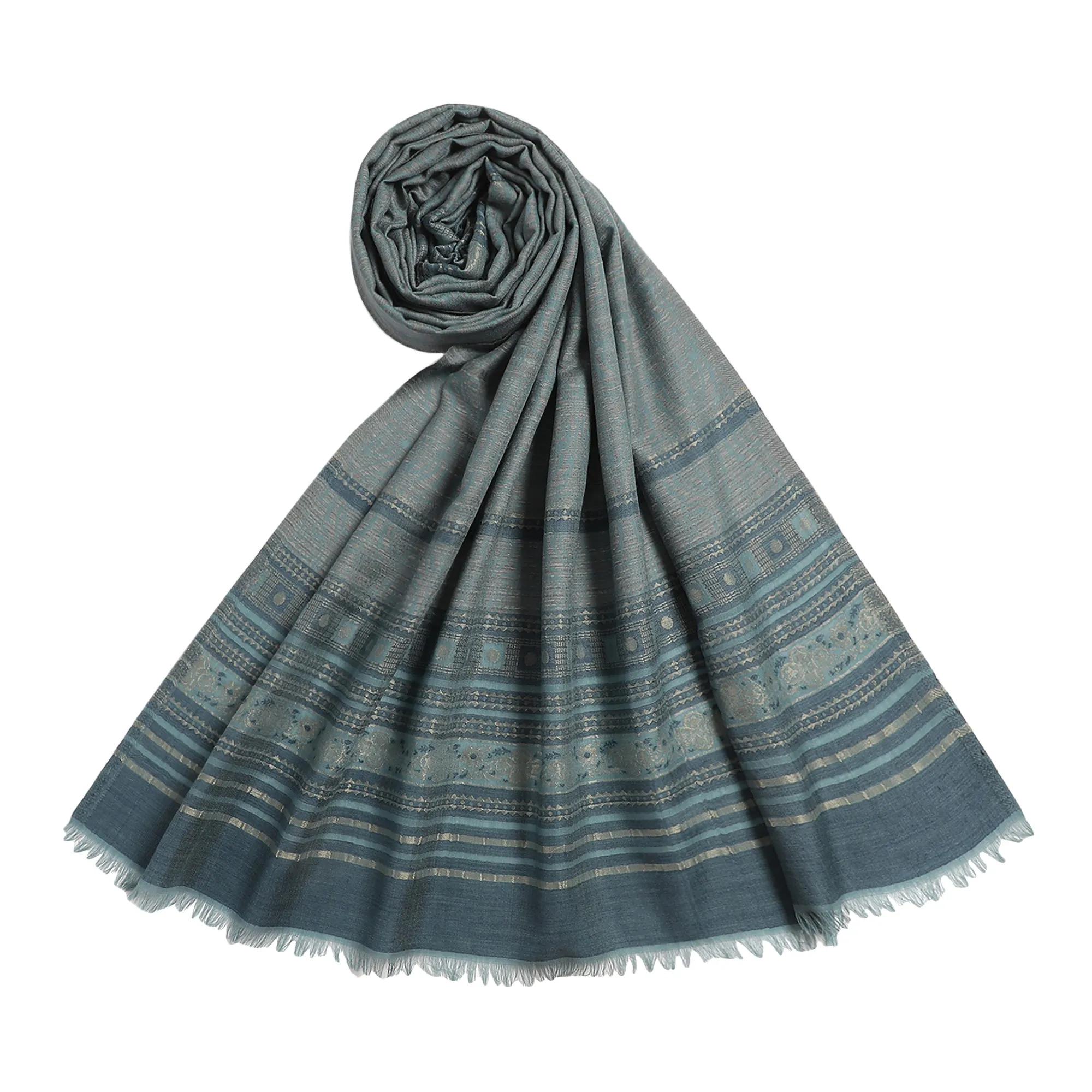 Daneen Gleaming Woolen Metal Statement Woven Design Shawl
