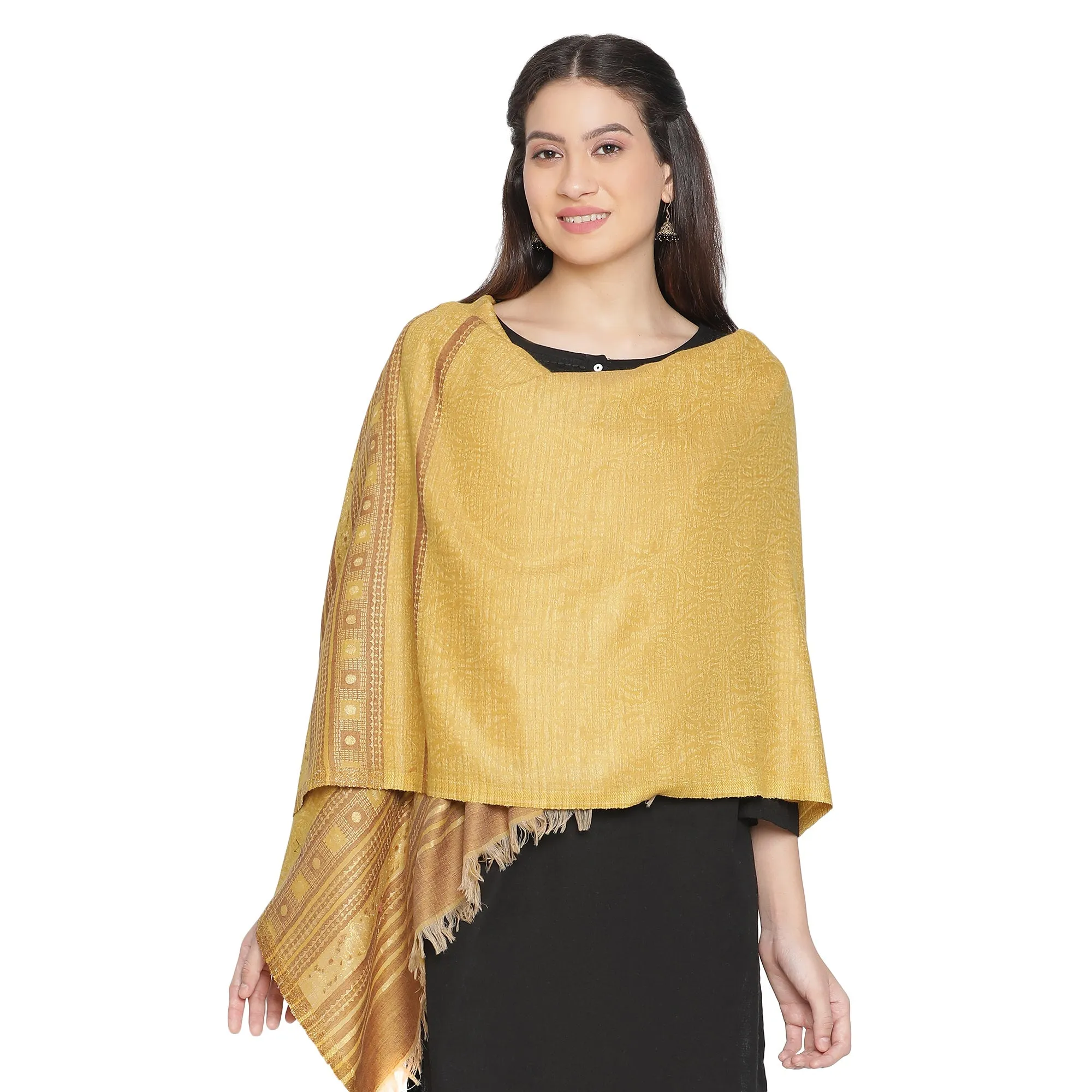 Daneen Gleaming Woolen Metal Statement Woven Design Shawl