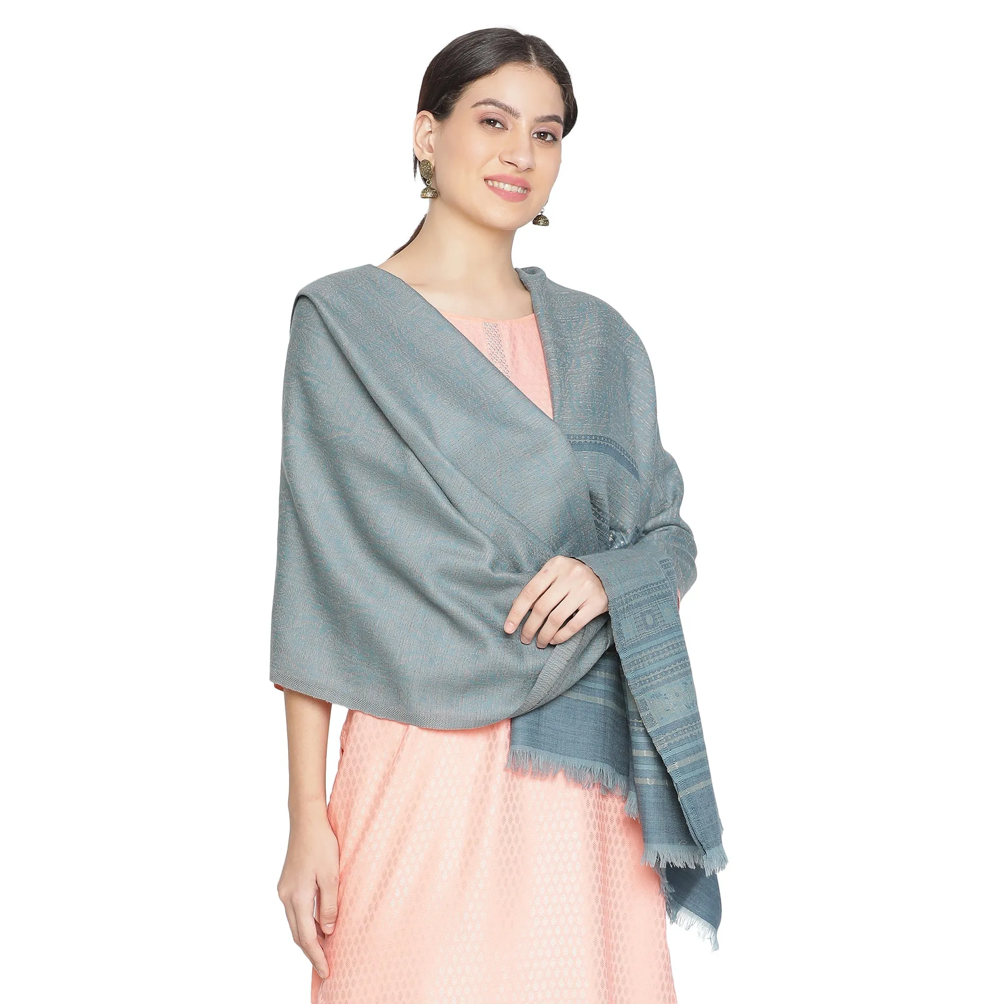 Daneen Gleaming Woolen Metal Statement Woven Design Shawl