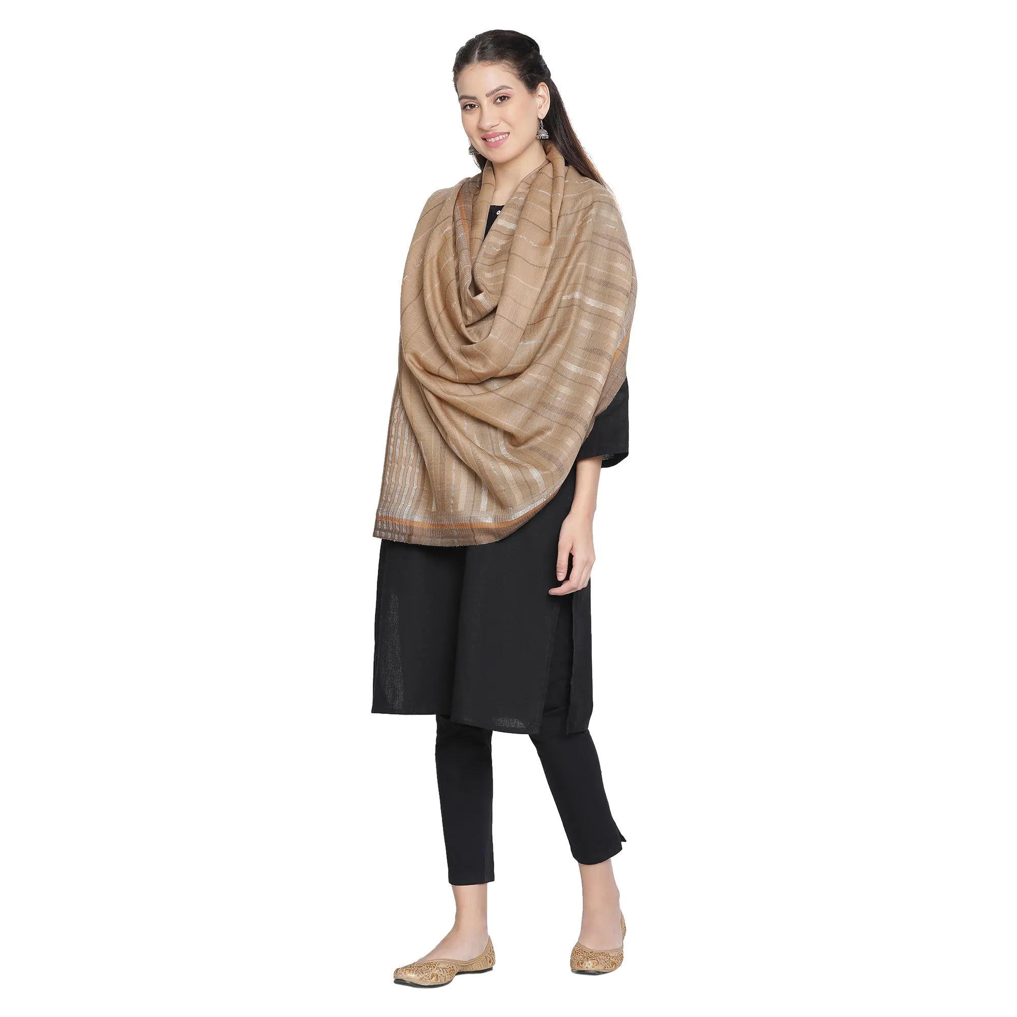 Fauzia Wool Metallic Dobby Shawl