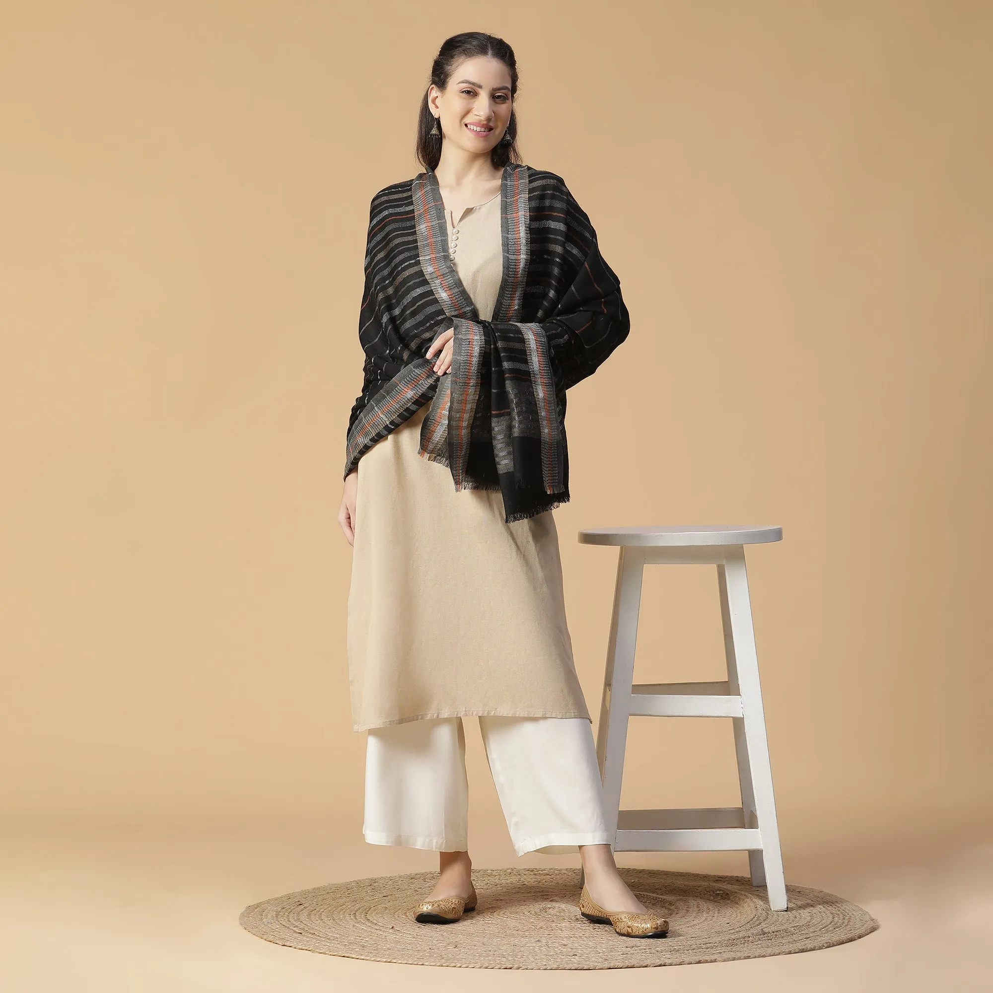 Fauzia Wool Metallic Dobby Shawl