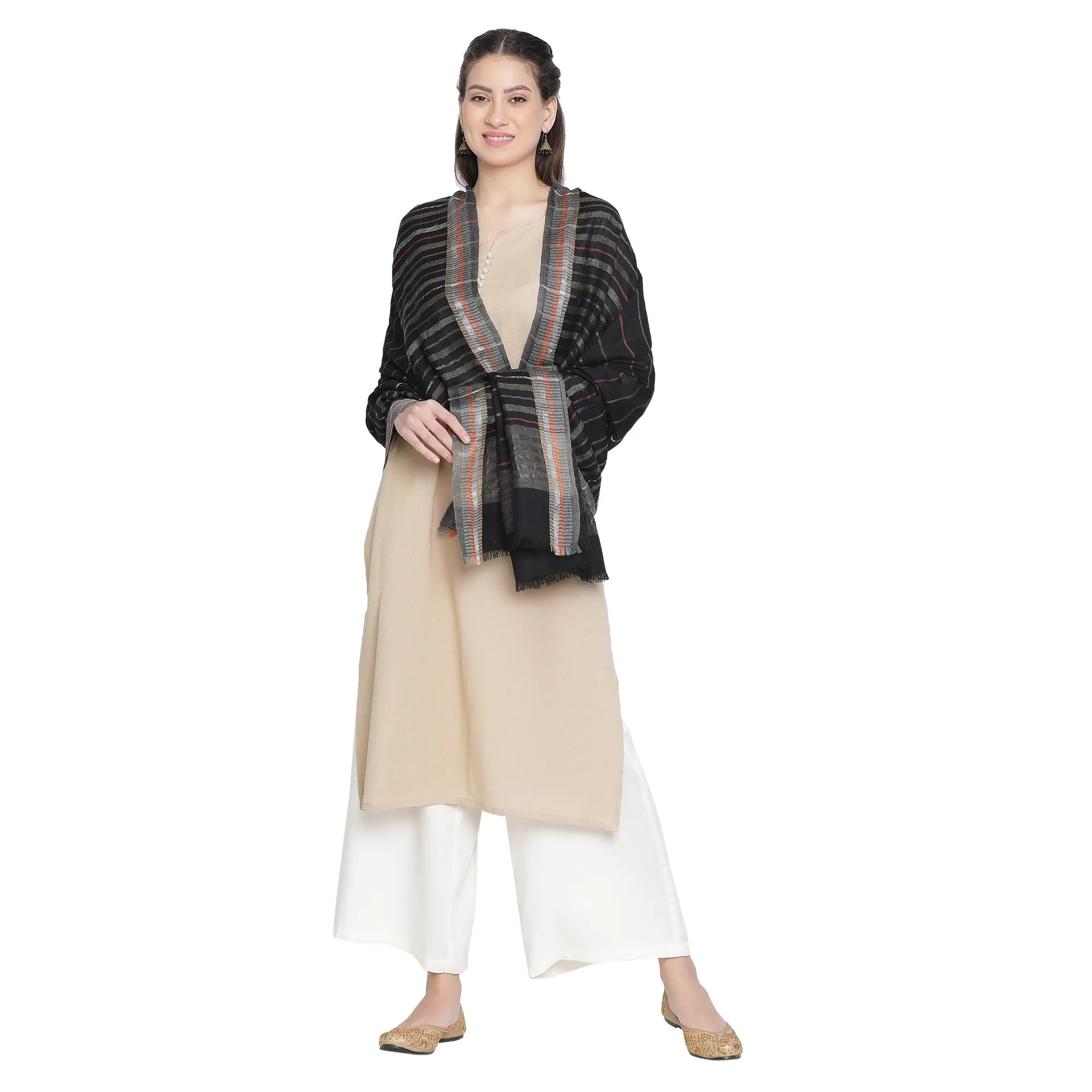 Fauzia Wool Metallic Dobby Shawl
