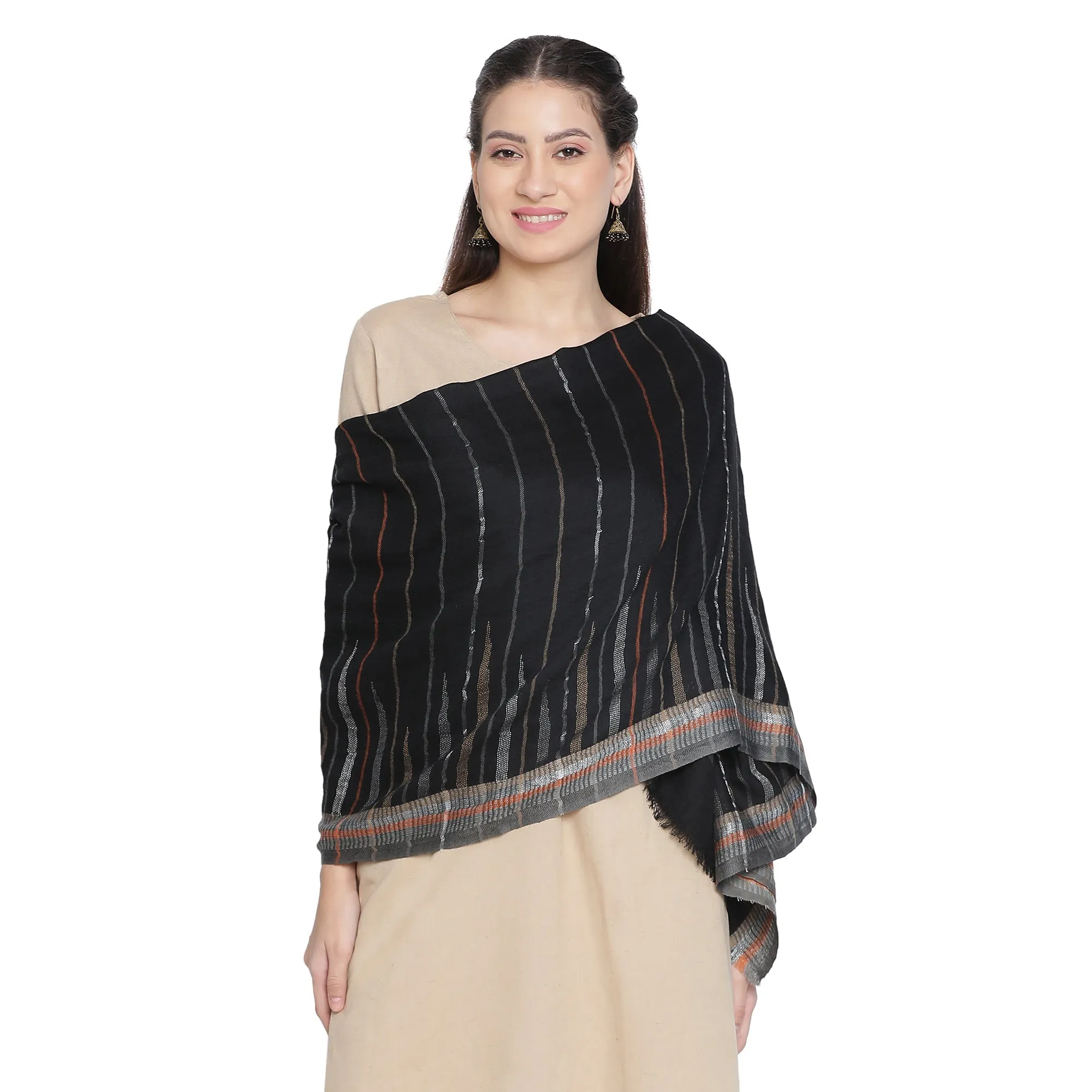 Fauzia Wool Metallic Dobby Shawl