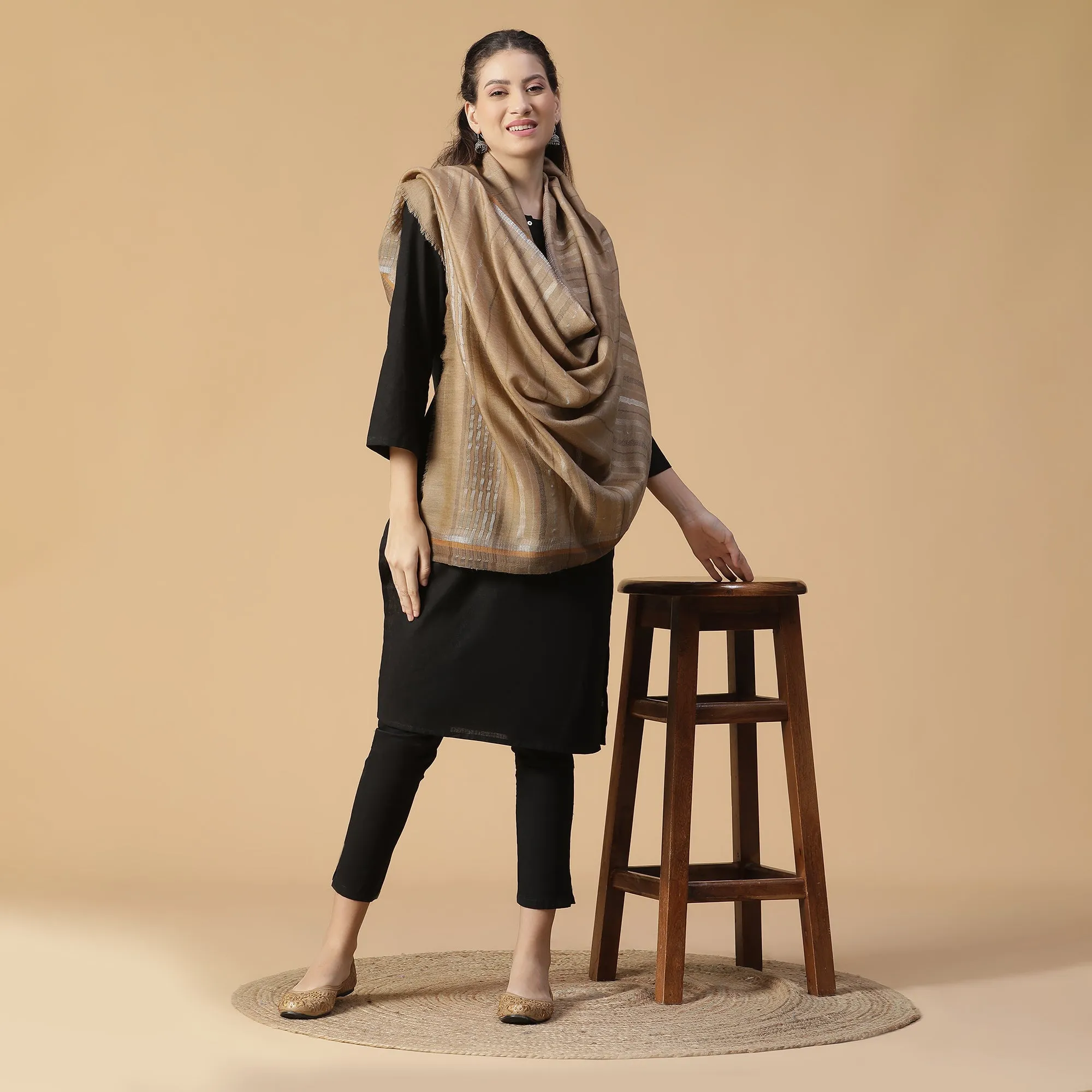 Fauzia Wool Metallic Dobby Shawl