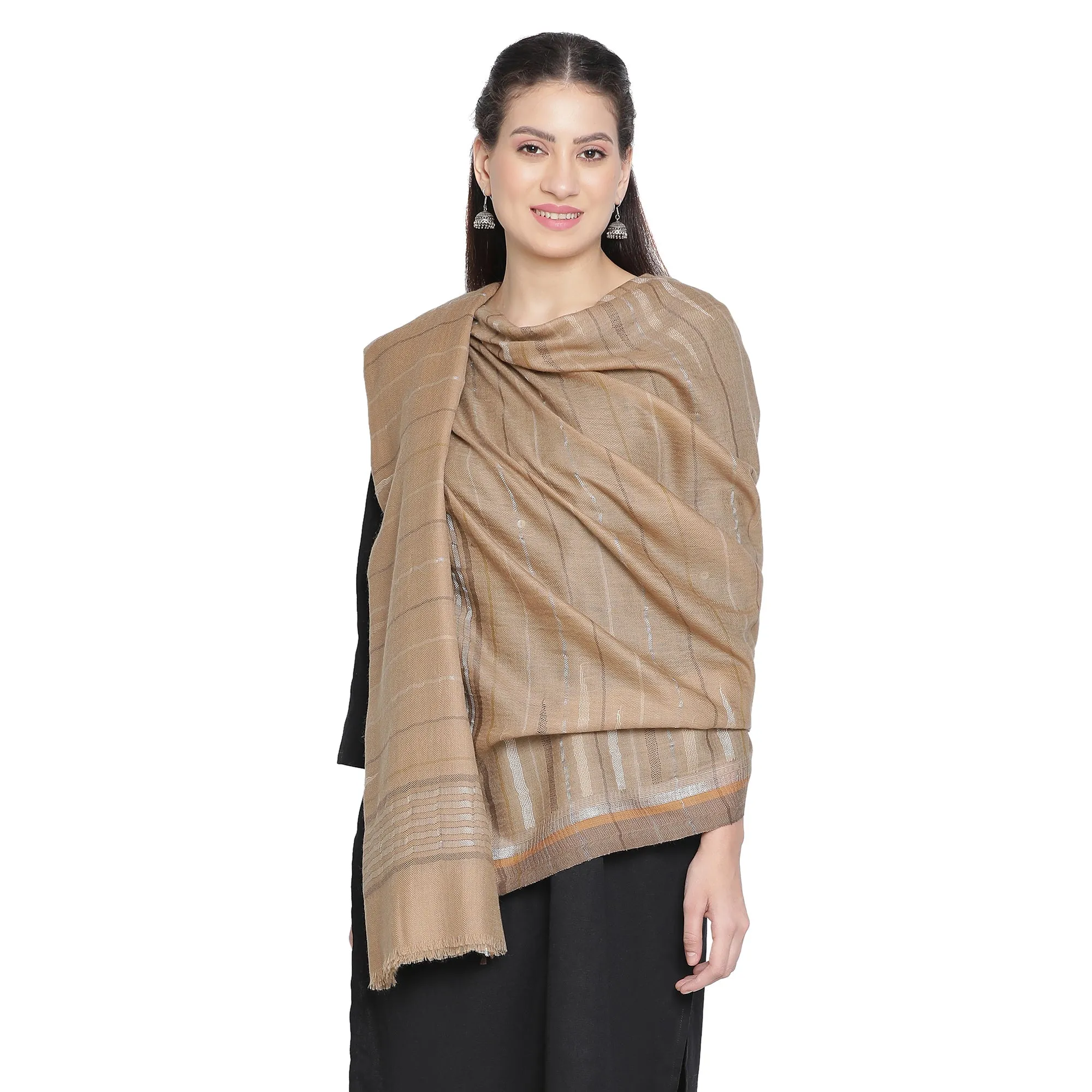 Fauzia Wool Metallic Dobby Shawl