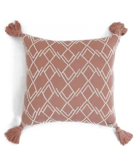 Gianna Cotton Knitted Decorative Dusty Coral & Natural Color 18 x 18 Inches Cushion Cover