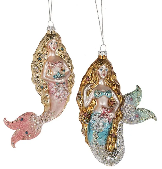 Glittering Glass Mermaids 4-Pc. Ornament Set