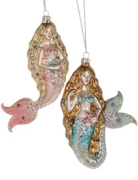 Glittering Glass Mermaids 4-Pc. Ornament Set