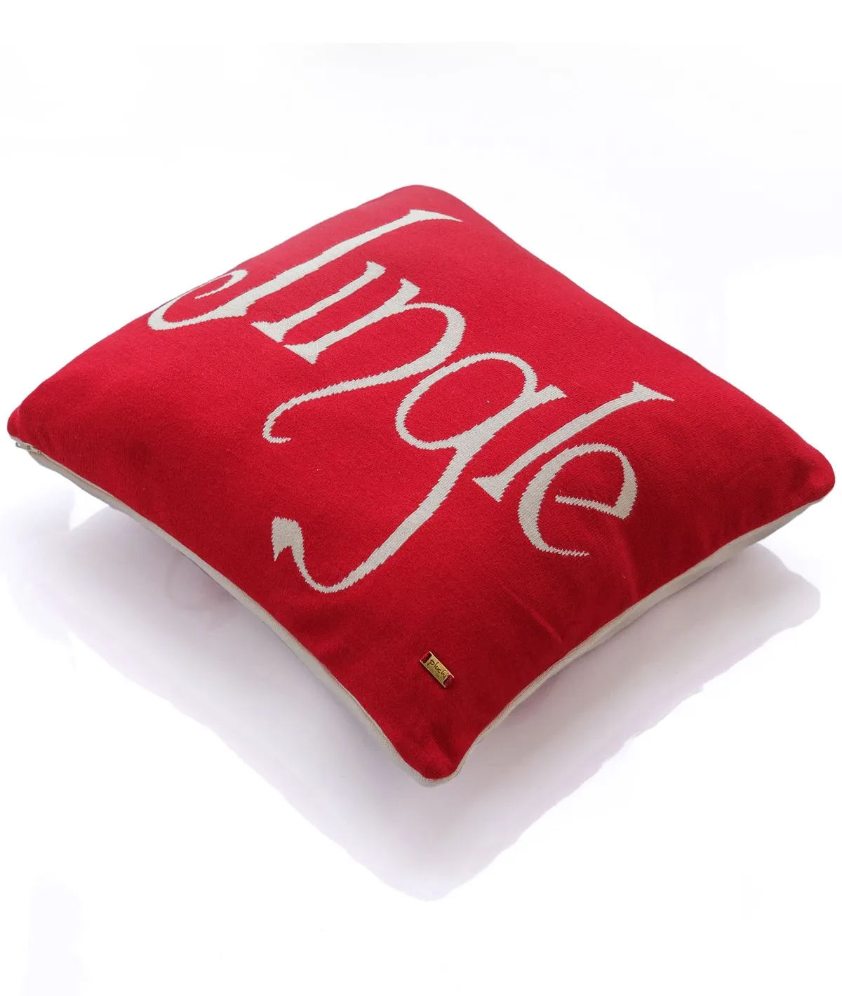 Jingle - Cotton Knitted Decorative Cushion Cover (Red & Natural Color) (20" x 20")