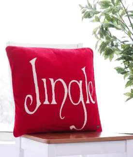 Jingle - Cotton Knitted Decorative Cushion Cover (Red & Natural Color) (20" x 20")