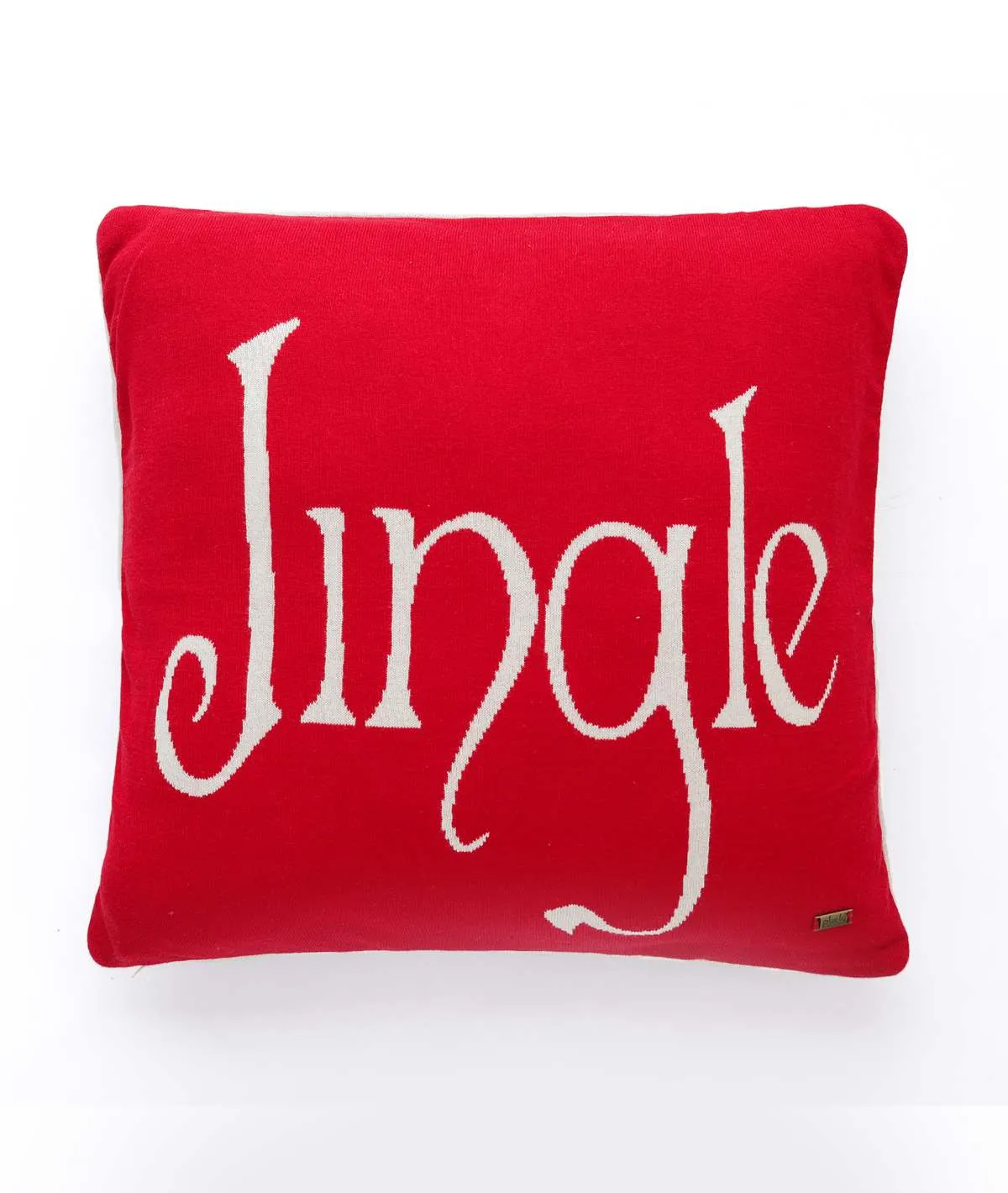 Jingle - Cotton Knitted Decorative Cushion Cover (Red & Natural Color) (20" x 20")