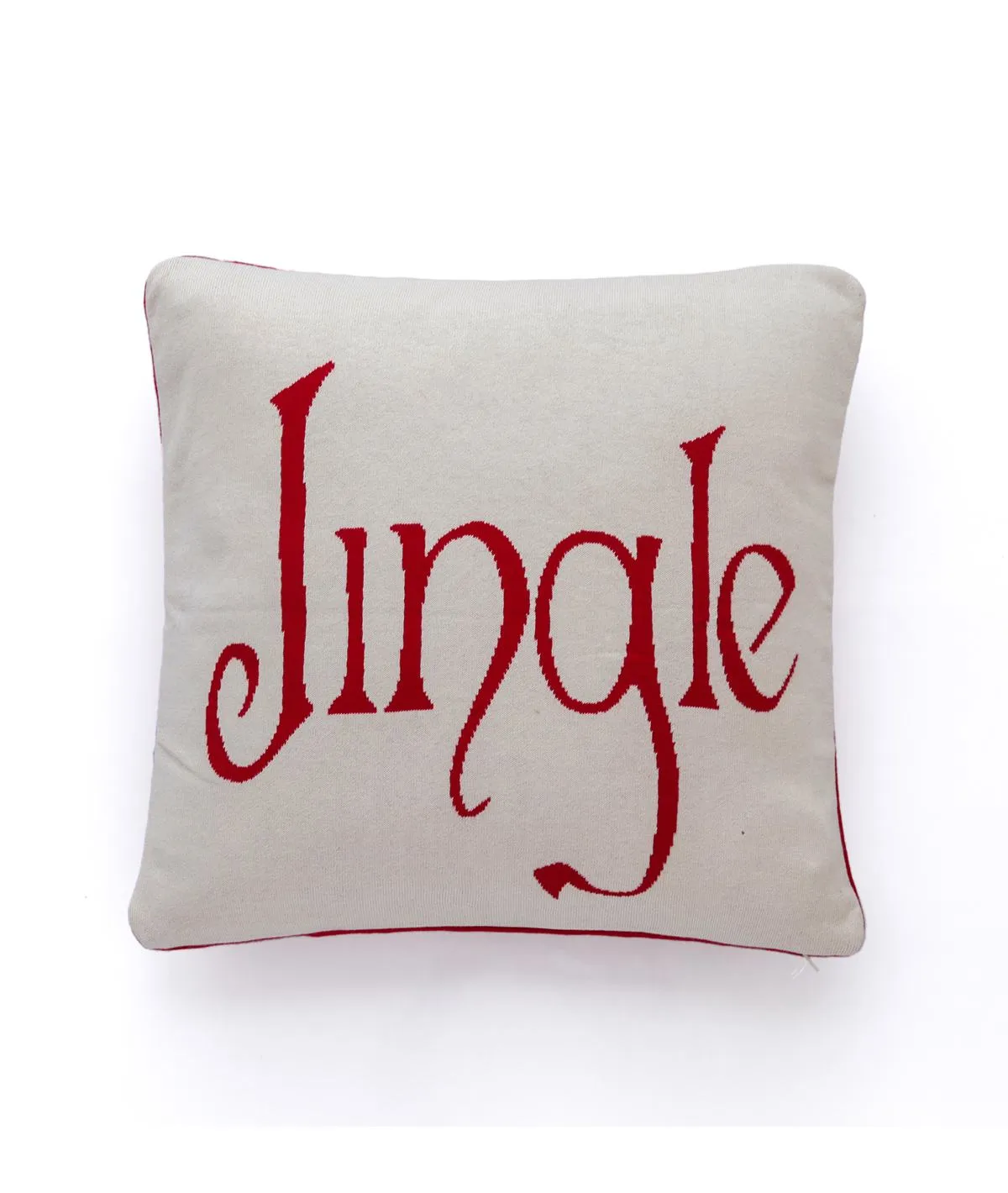 Jingle - Cotton Knitted Decorative Cushion Cover (Red & Natural Color) (20" x 20")