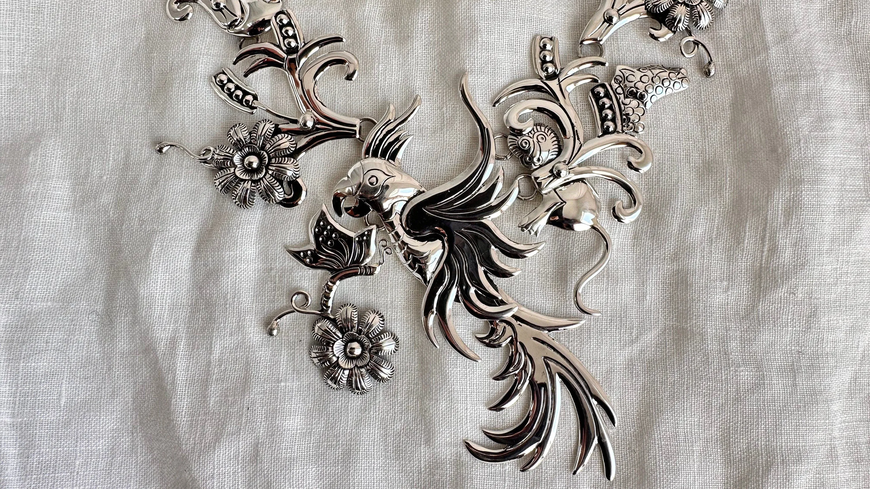 Jungle Silver Necklace. Taxco. Stunning!