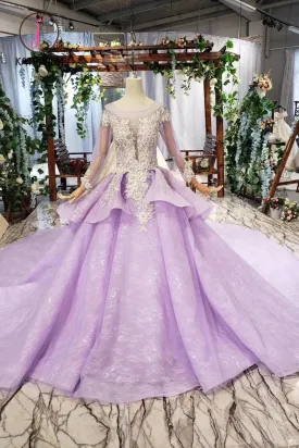 Kateprom Stunning Long Sleeve Ball Gown Appliques Beading Lilac Quinceanera Dress KPP0972