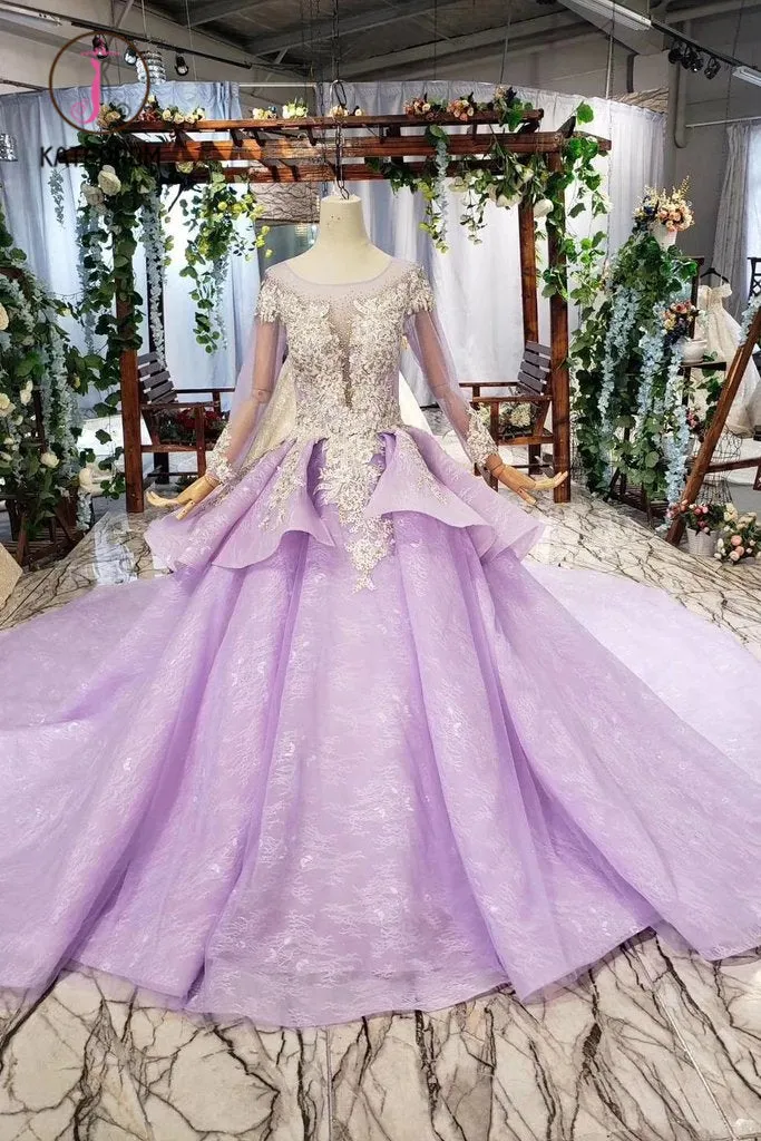 Kateprom Stunning Long Sleeve Ball Gown Appliques Beading Lilac Quinceanera Dress KPP0972