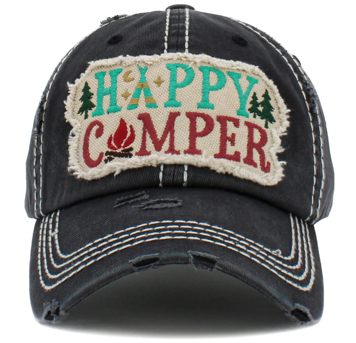 KBV1452 "Happy Camper" Washed Vintage Ballcap Hat