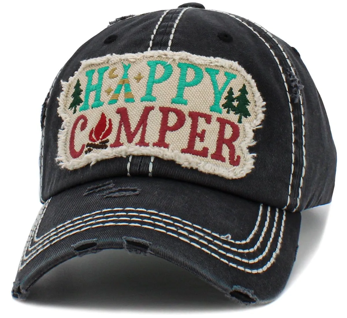 KBV1452 "Happy Camper" Washed Vintage Ballcap Hat
