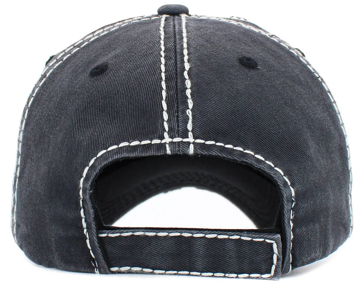 KBV1452 "Happy Camper" Washed Vintage Ballcap Hat