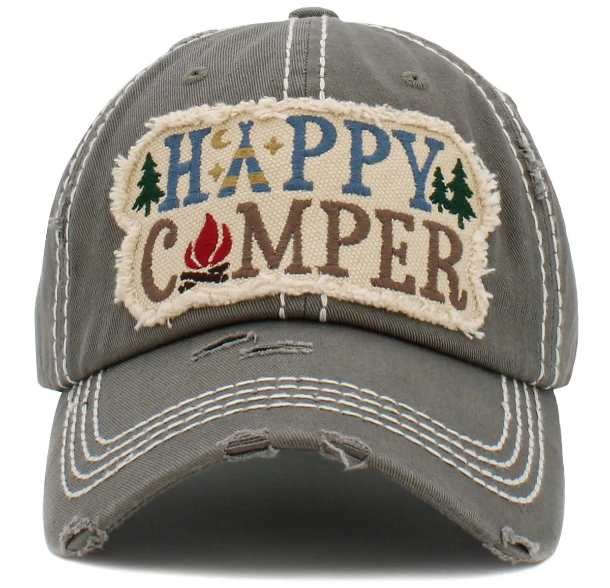 KBV1452 "Happy Camper" Washed Vintage Ballcap Hat