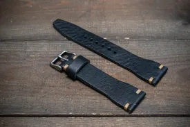 Leather watch strap 4 mm thick, Pilot model, Black Oily, handmade in Finland -