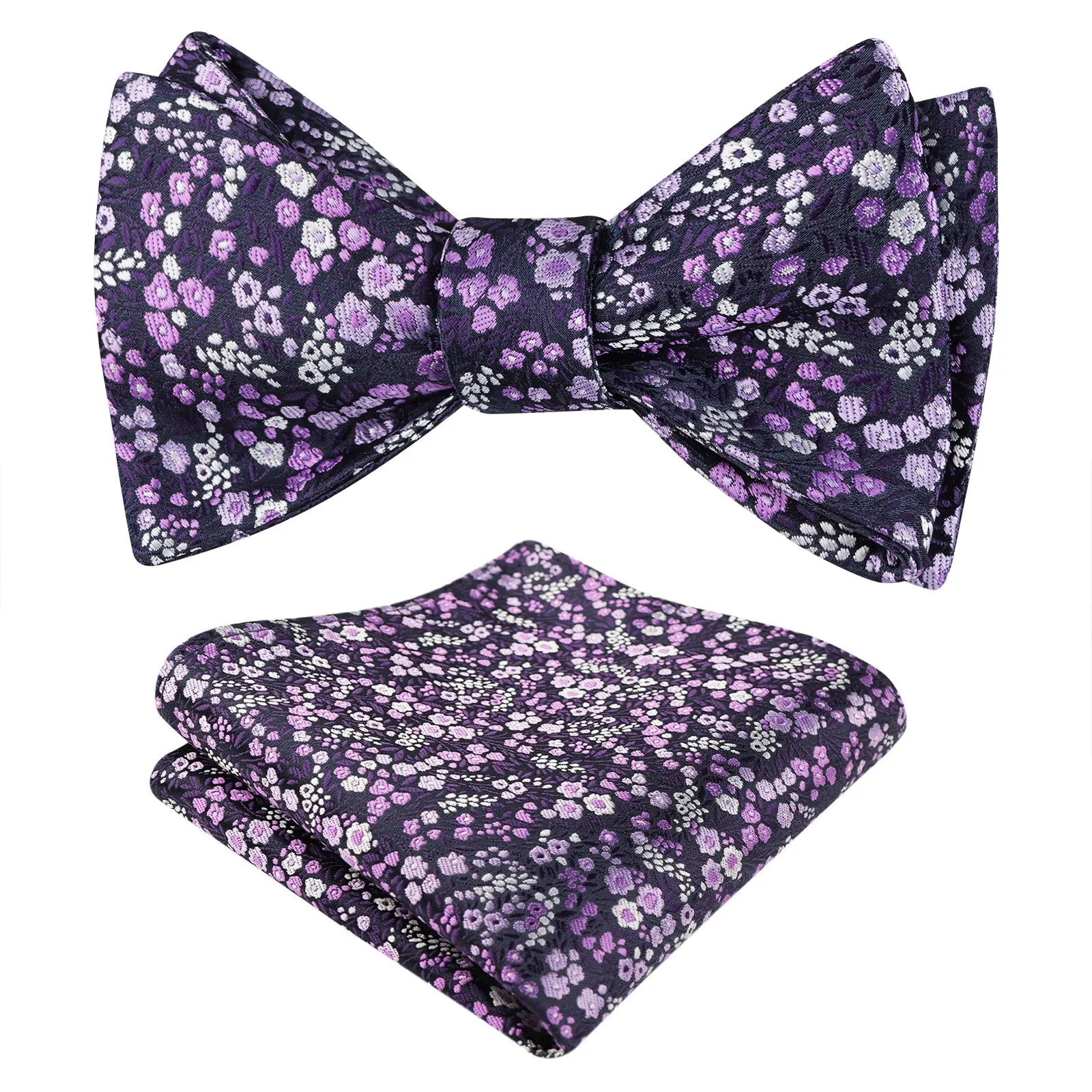 Men's Floral Pattern Self-tied Bow Tie with Pocket Square Colorful Tie Set-045