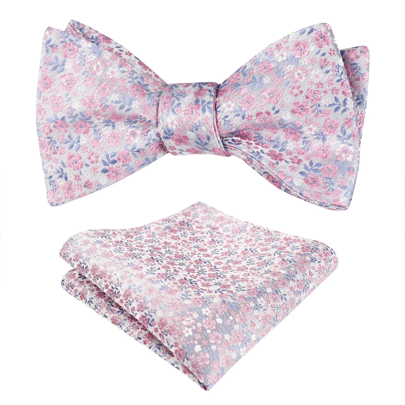 Men's Floral Pattern Self-tied Bow Tie with Pocket Square Colorful Tie Set-045