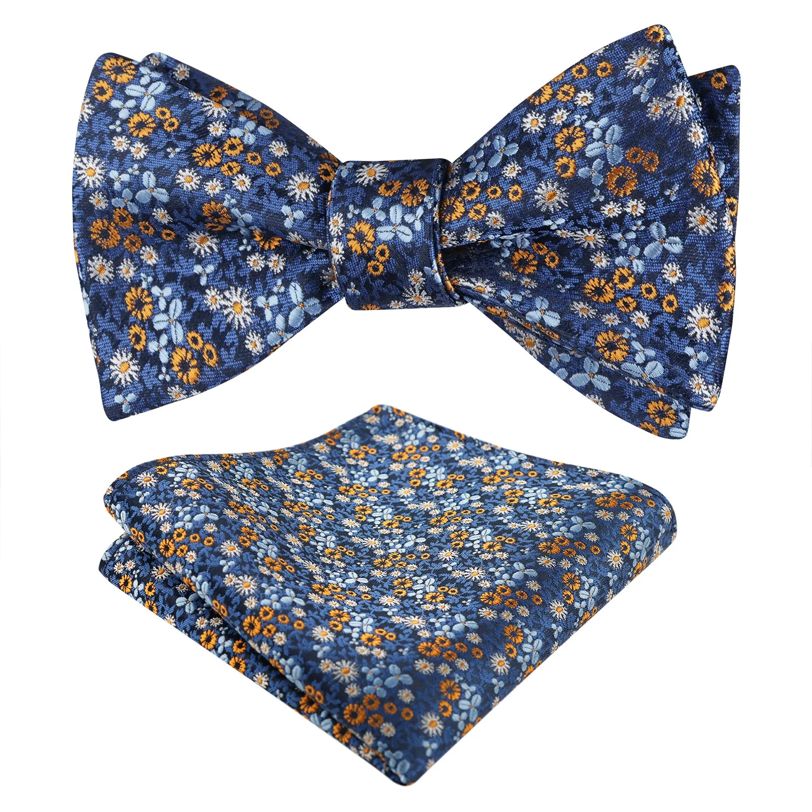 Men's Floral Pattern Self-tied Bow Tie with Pocket Square Colorful Tie Set-045