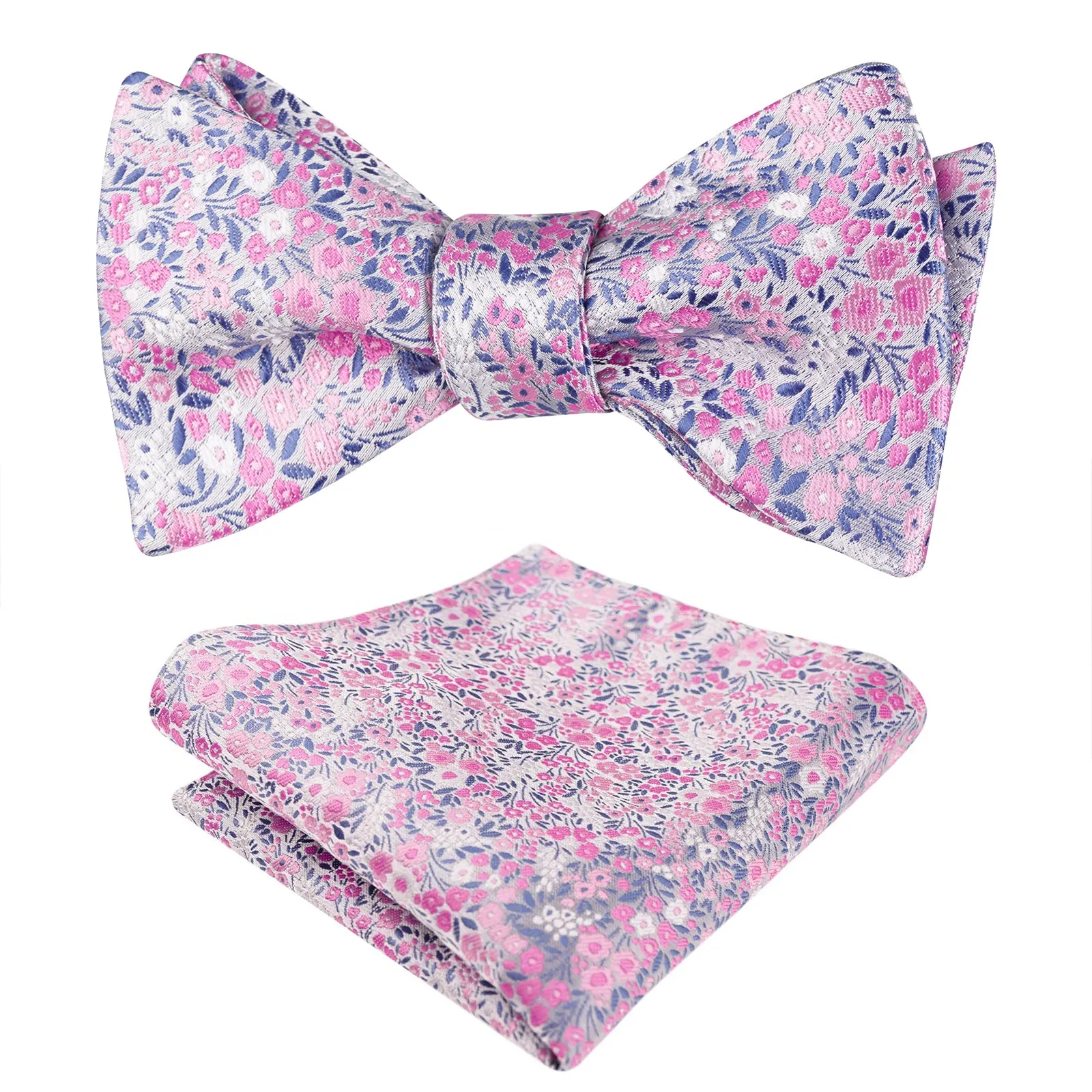 Men's Floral Pattern Self-tied Bow Tie with Pocket Square Colorful Tie Set-045