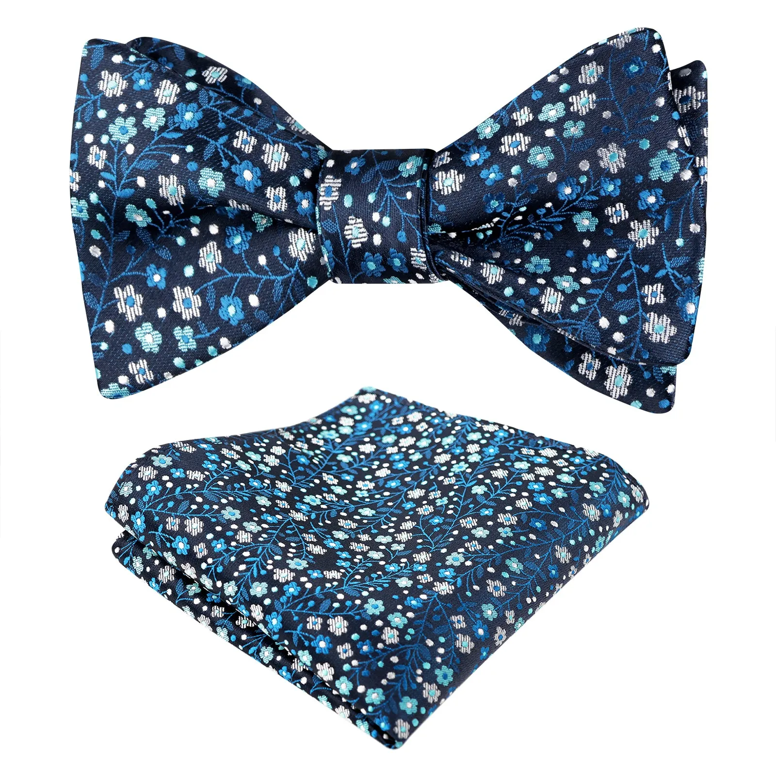 Men's Floral Pattern Self-tied Bow Tie with Pocket Square Colorful Tie Set-045