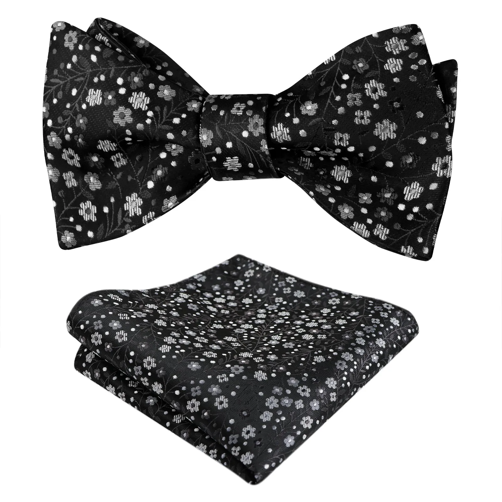 Men's Floral Pattern Self-tied Bow Tie with Pocket Square Colorful Tie Set-045