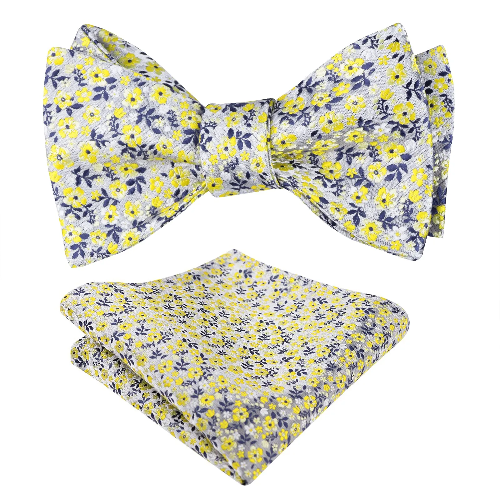 Men's Floral Pattern Self-tied Bow Tie with Pocket Square Colorful Tie Set-045