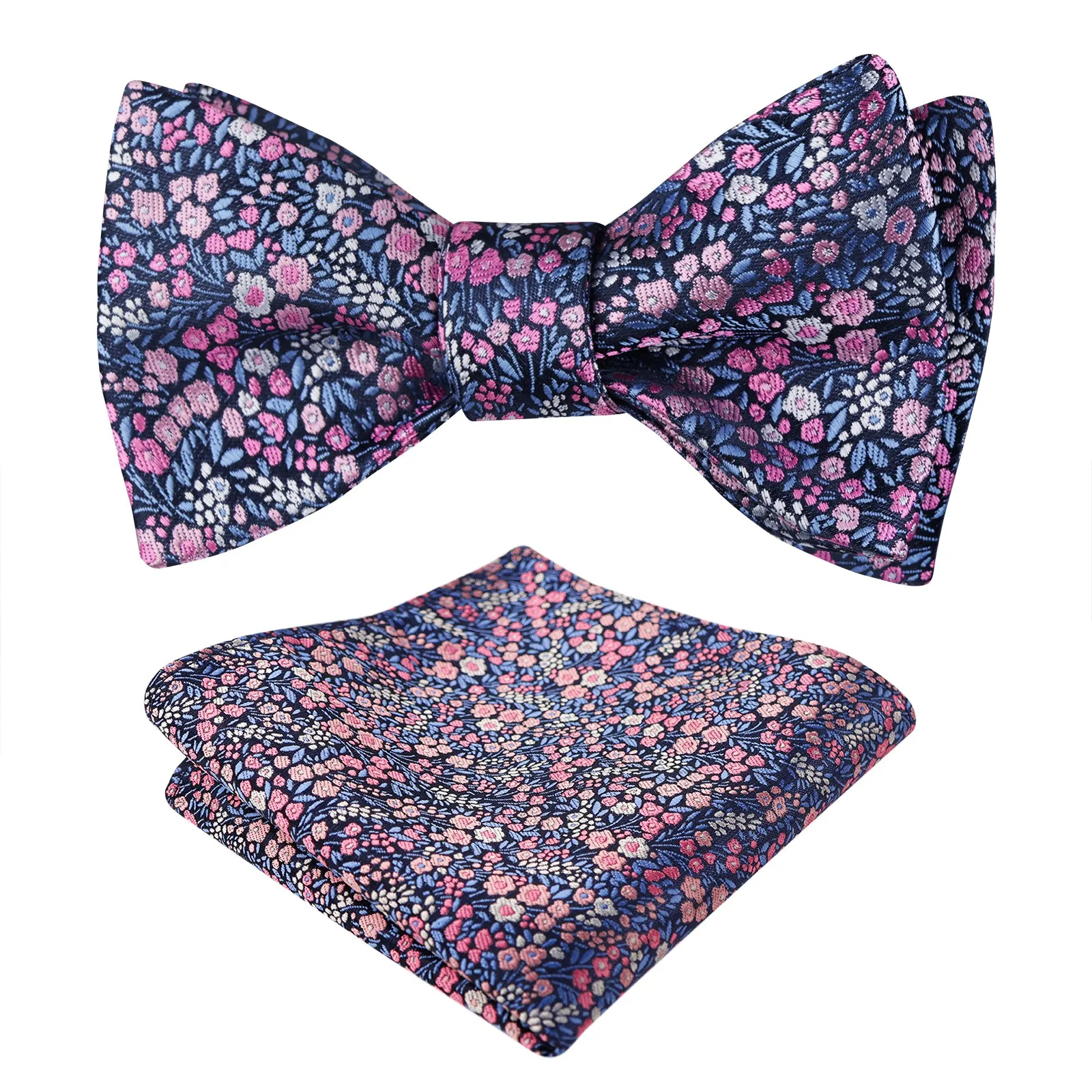 Men's Floral Pattern Self-tied Bow Tie with Pocket Square Colorful Tie Set-045