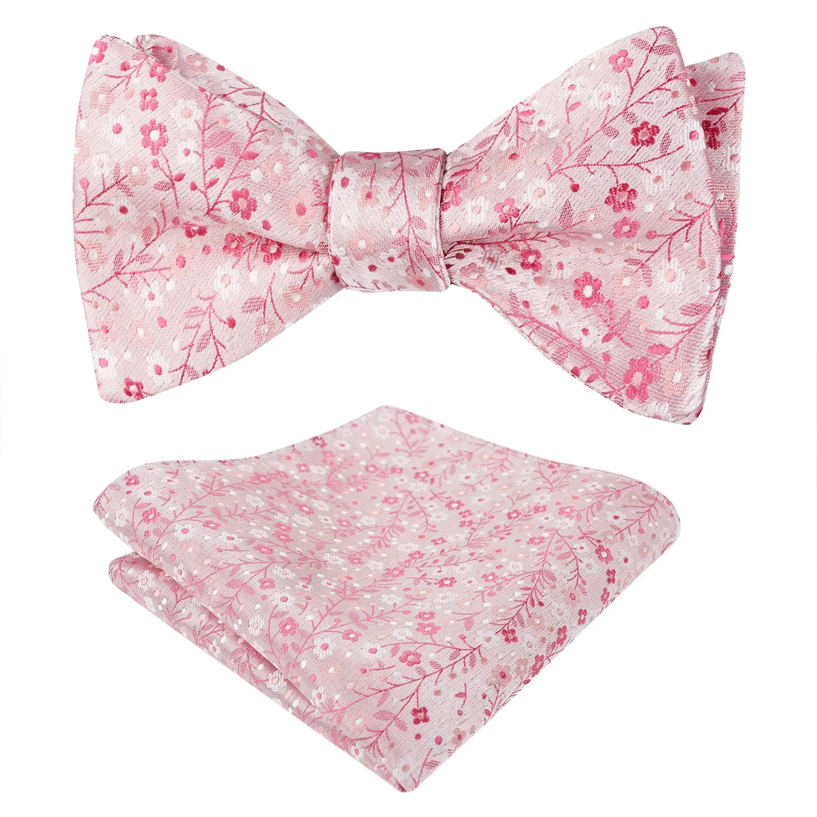 Men's Floral Pattern Self-tied Bow Tie with Pocket Square Colorful Tie Set-045