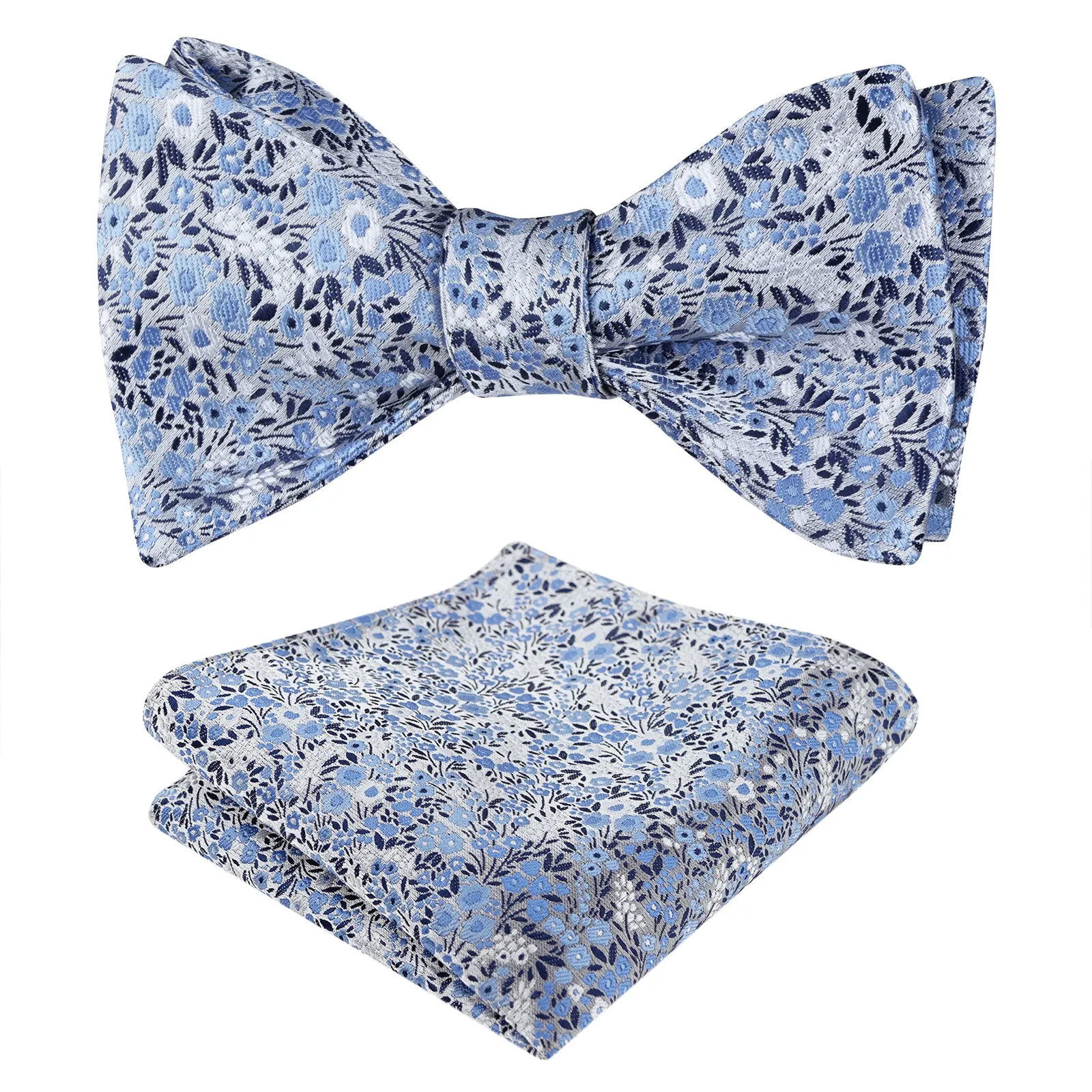 Men's Floral Pattern Self-tied Bow Tie with Pocket Square Colorful Tie Set-045