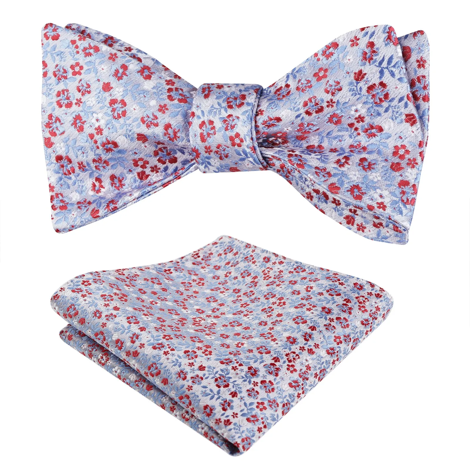 Men's Floral Pattern Self-tied Bow Tie with Pocket Square Colorful Tie Set-045