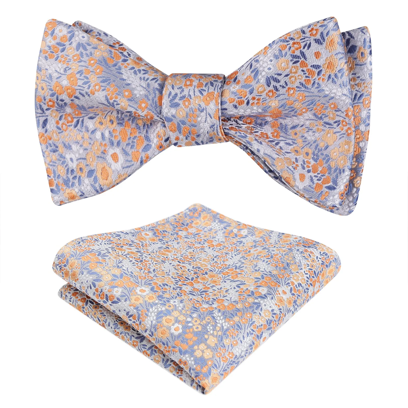 Men's Floral Pattern Self-tied Bow Tie with Pocket Square Colorful Tie Set-045