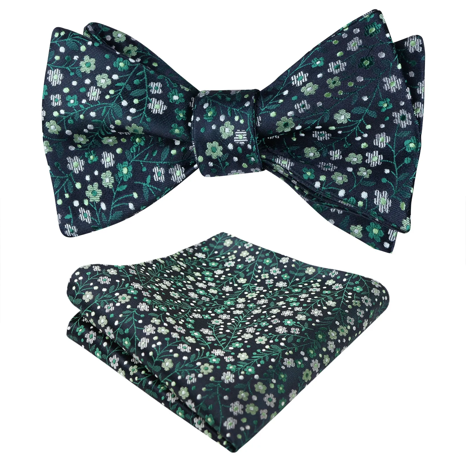 Men's Floral Pattern Self-tied Bow Tie with Pocket Square Colorful Tie Set-045