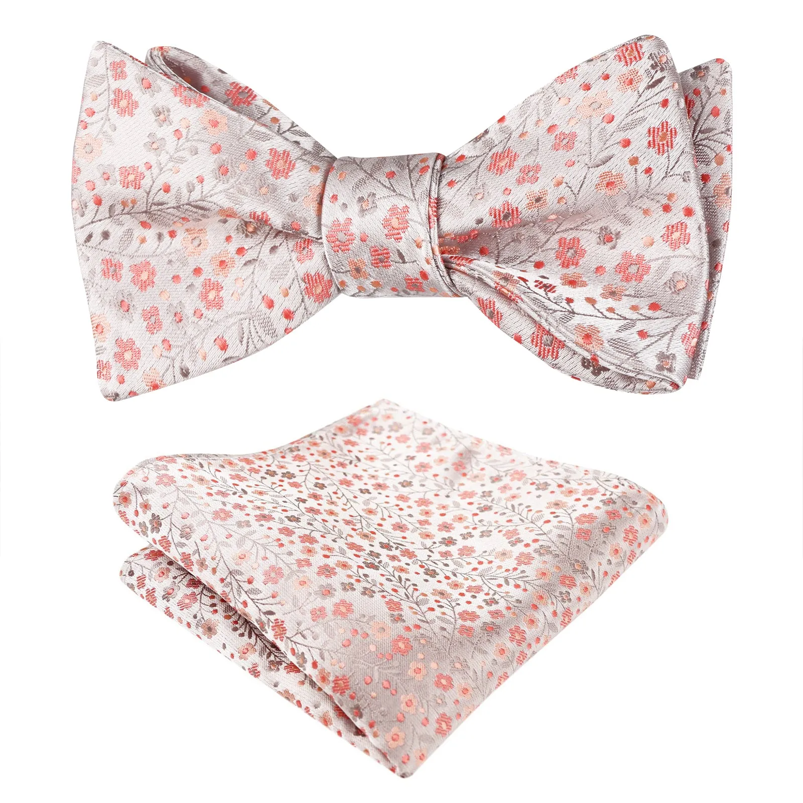 Men's Floral Pattern Self-tied Bow Tie with Pocket Square Colorful Tie Set-045