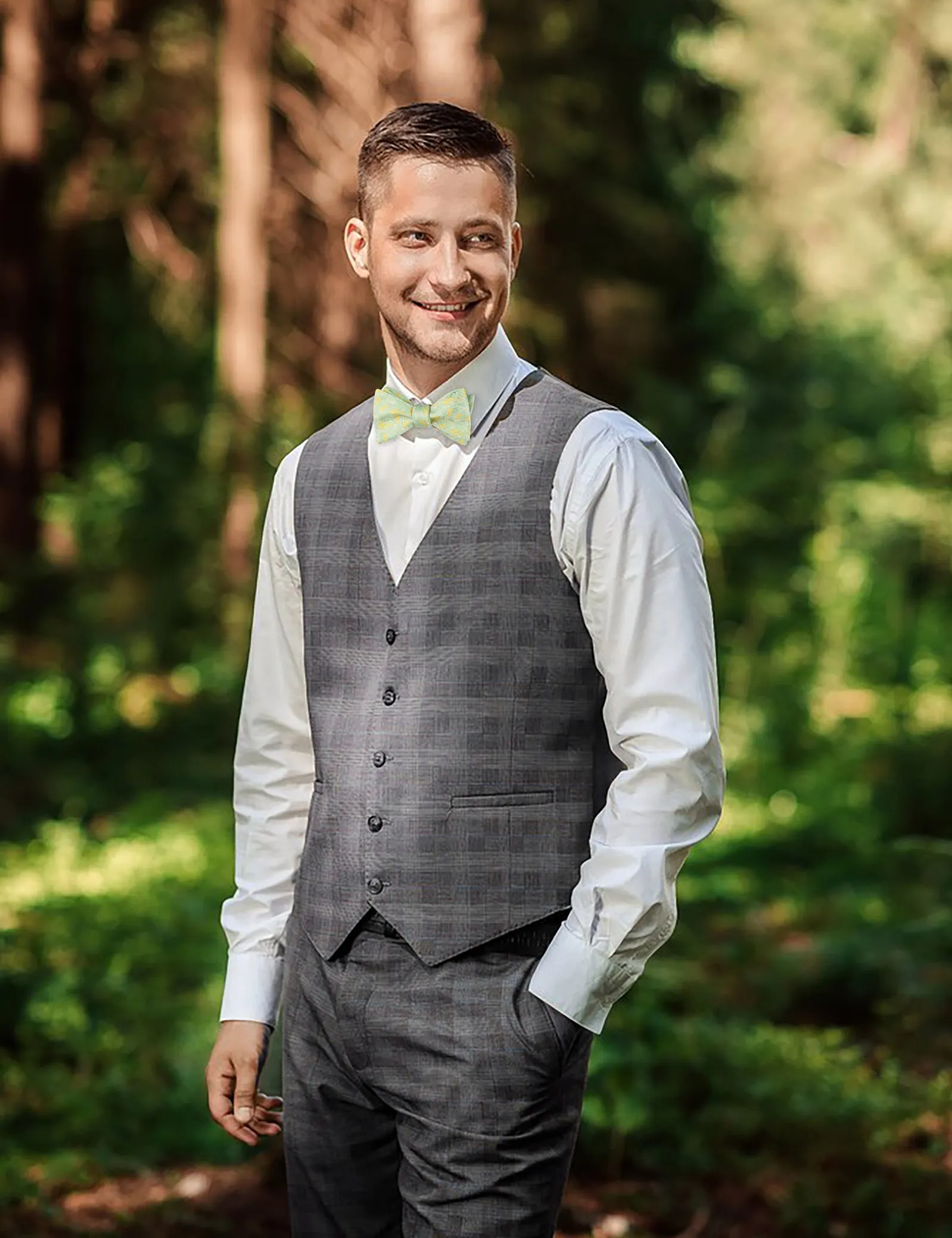 Men's Floral Pattern Self-tied Bow Tie with Pocket Square Colorful Tie Set-045