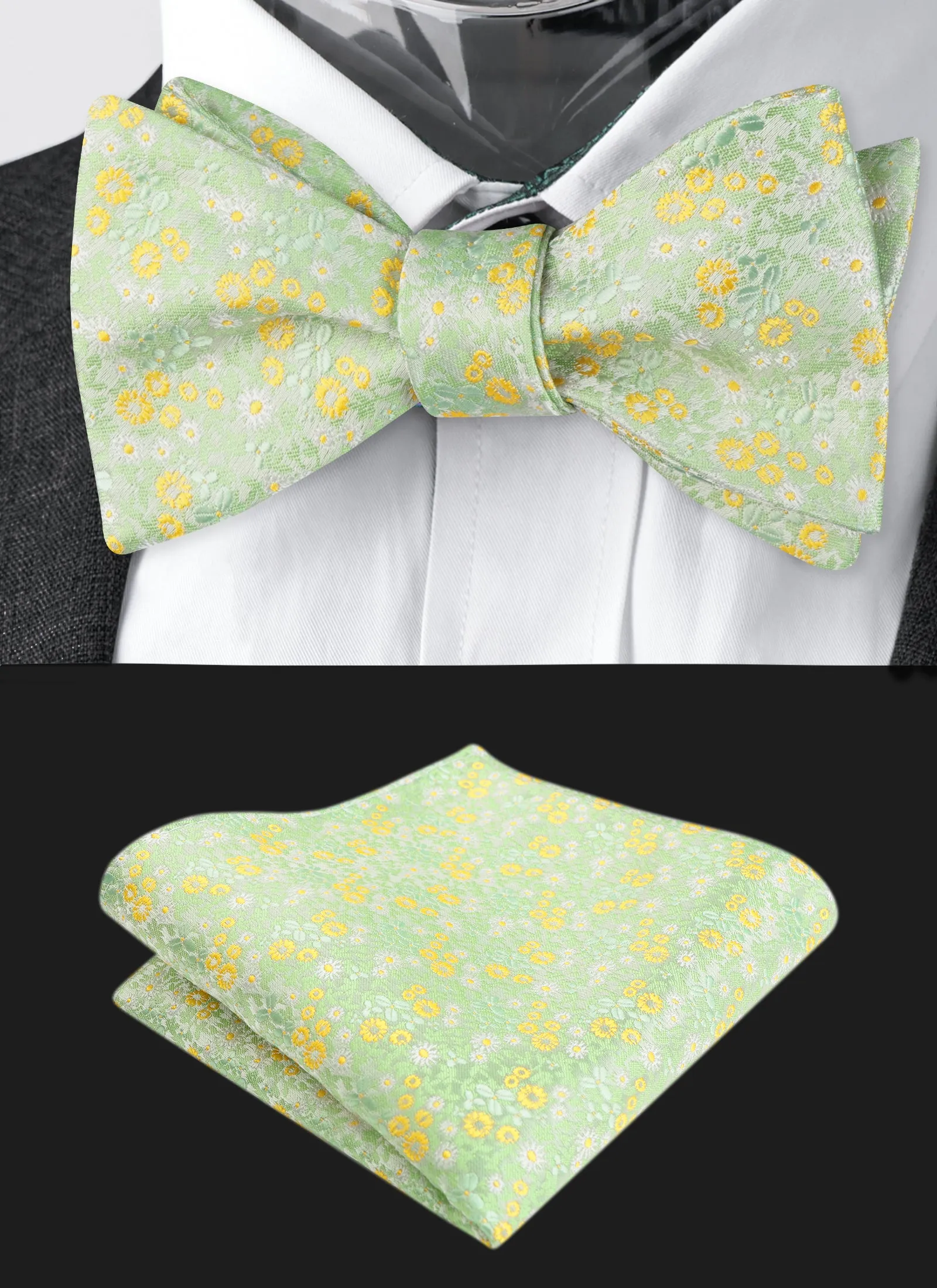 Men's Floral Pattern Self-tied Bow Tie with Pocket Square Colorful Tie Set-045