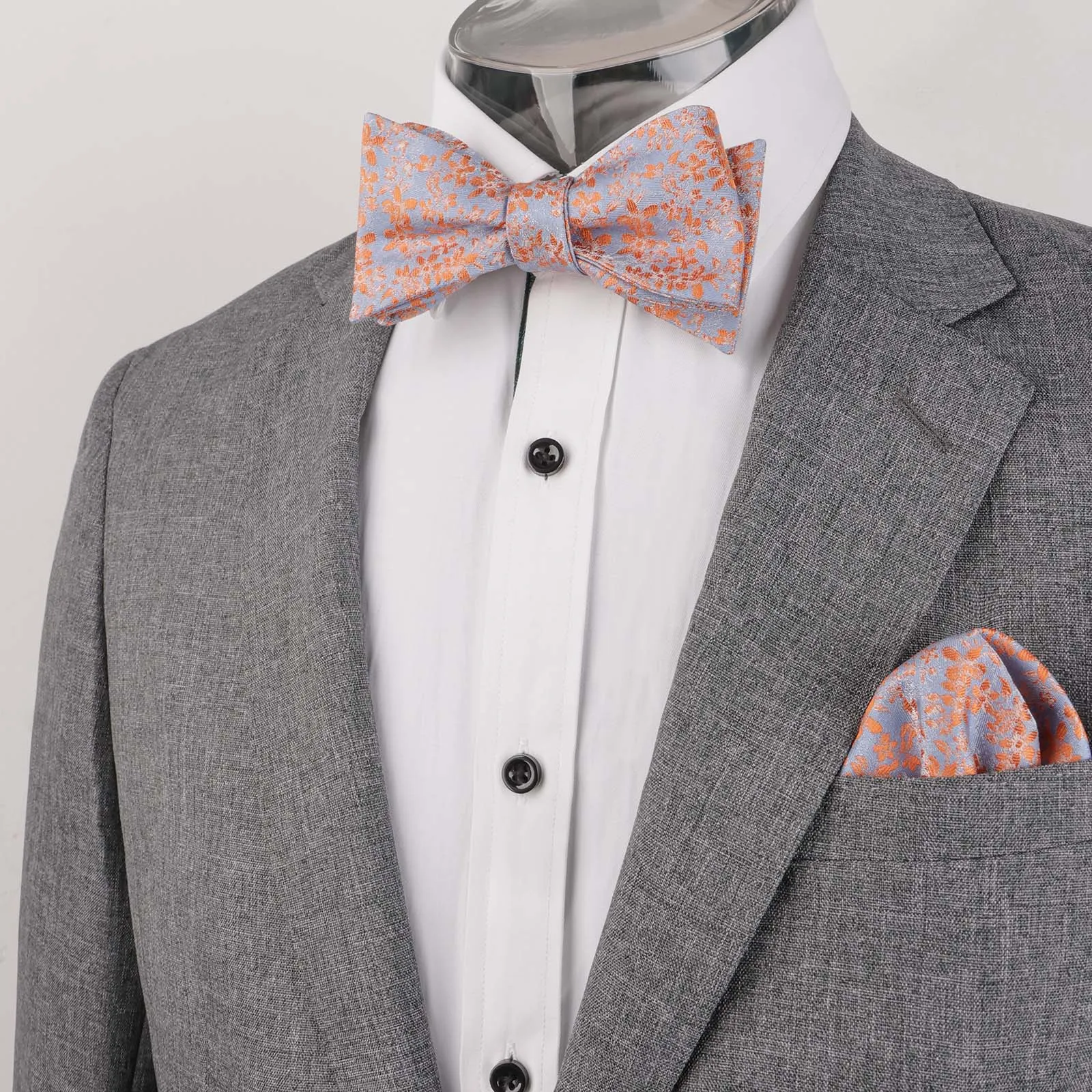 Men's Floral Self Tied Bow ties with Flower Patternd Handkerchief Set-046