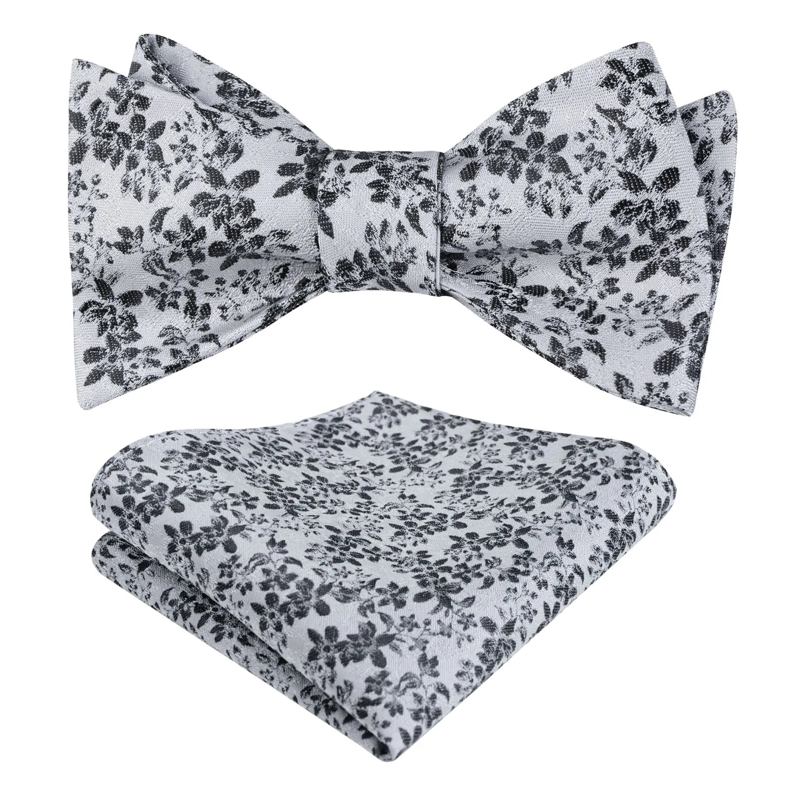 Men's Floral Self Tied Bow ties with Flower Patternd Handkerchief Set-046